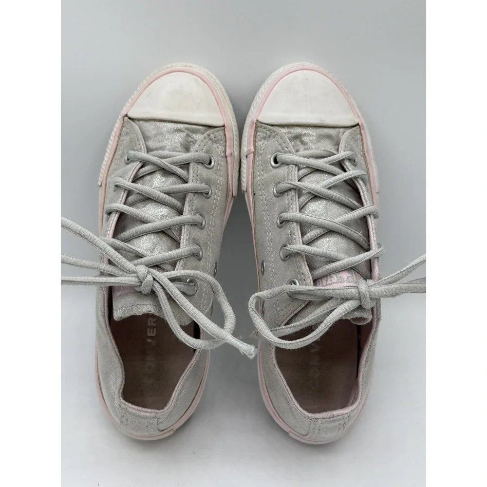 Converse All Star Chuck Taylor Metallic Silver Pink Low Top Sneakers Junior Sz 2